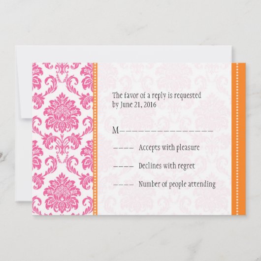 Cartes RSVP rose et orange Damas (Devant)