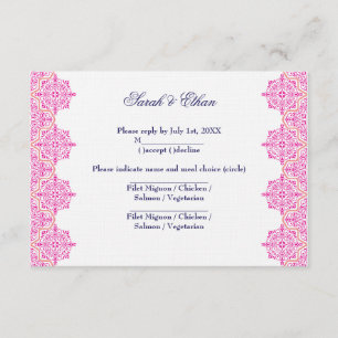 Cartes RSVP rose et orange Mariage damassé