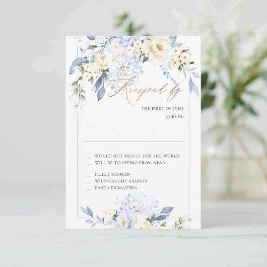 Cartes RSVP Roses H2 Blue Hydrangea Crème (Debout devant)