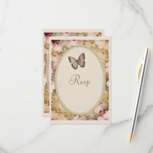 Cartes RSVP Roses Papillon Vintage Anniversaire, N