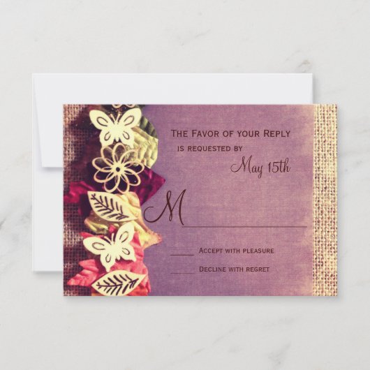 Cartes RSVP Russes Feuille violet Mariage de autom (Devant)