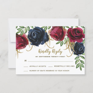 Cartes RSVP Rustic Burgundy et Navy Blue Wedding