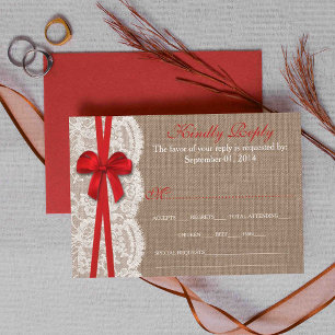 Cartes RSVP Rustic Red Bow Mariage Collection