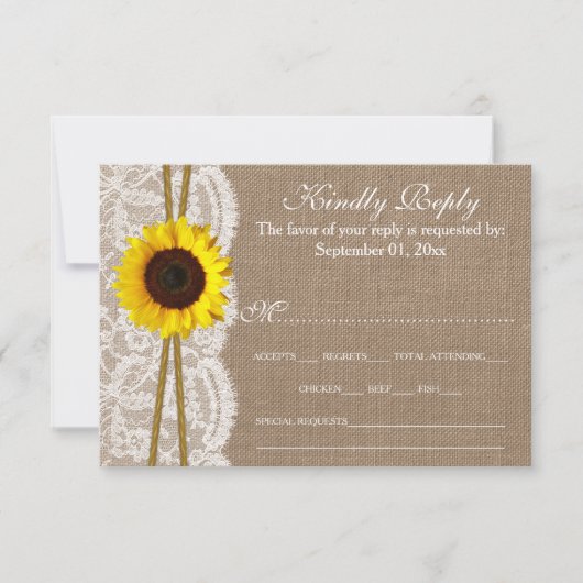 Cartes RSVP Rustic Sunflower Collection Mariage (Devant)