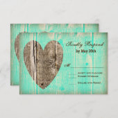 Cartes RSVP Rustic Wood Heart Aqua Mariage campagn (Devant / Derrière)