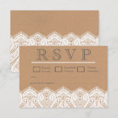 Cartes RSVP Rustique Blanche Dentelle & Mariage Kr (Devant / Derrière)
