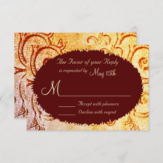 Cartes RSVP Rustique Shabby Country Maroon Wedding (Devant / Derrière)