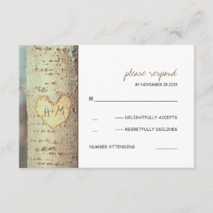 Cartes RSVP rustiques à coeur sculpté