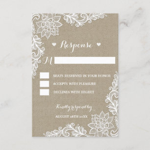 Cartes RSVP Rustiques Burlap et Floral Lace Mariag