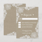 Cartes RSVP Rustiques Burlap et Floral Lace Mariag (Devant / Derrière)