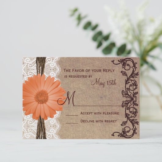Cartes RSVP Rustiques Peach Coral Daisy Flower Wed (Debout devant)