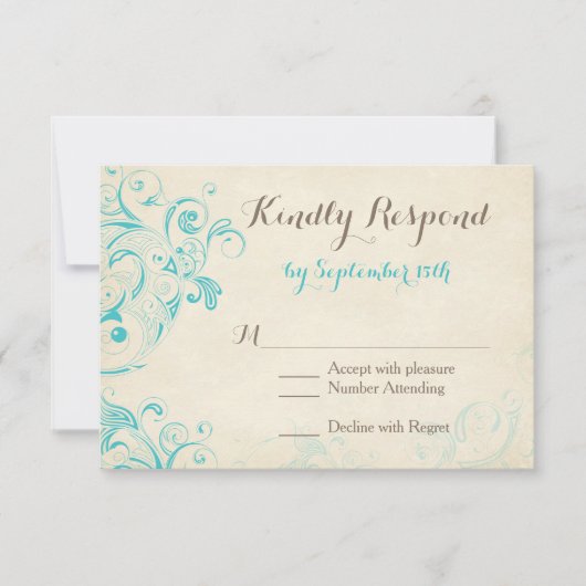 Cartes RSVP Rustiques Vintage Aqua Flourish Weddin (Devant)