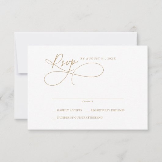 Cartes RSVP simples blanc et or élégant (Devant)