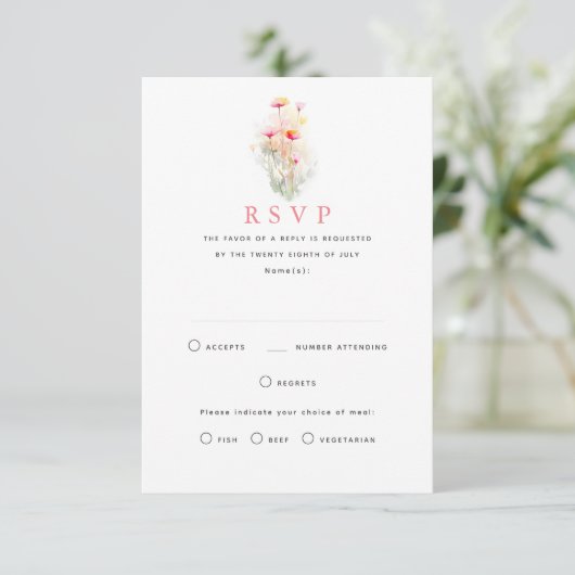 Cartes RSVP Soft Pastel Fleurs sauvages de mariage (Debout devant)