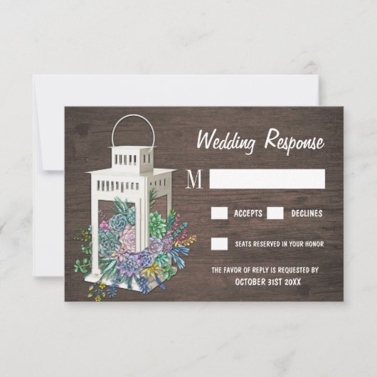 Cartes RSVP Succulentes Rustiques De Mariage En Bo (Devant)