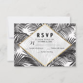 Cartes RSVP tropicales modernes en or noir blanc (Devant)