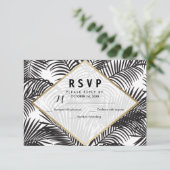 Cartes RSVP tropicales modernes en or noir blanc (Debout devant)