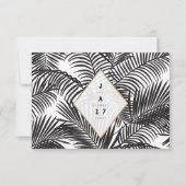 Cartes RSVP tropicales modernes en or noir blanc (Dos)