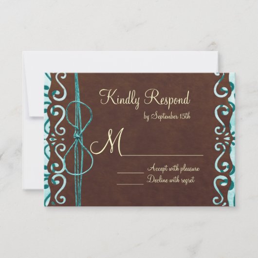 Cartes RSVP Turquoise et Mariage campagnard Brown (Devant)