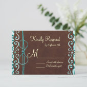 Cartes RSVP Turquoise et Mariage campagnard Brown (Debout devant)