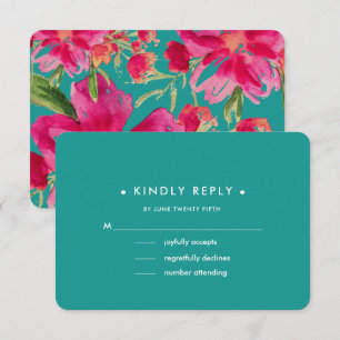 Cartes RSVP Turquoise Fuchsia Floral Wedal