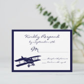 Cartes RSVP vintage Biplane Aviator Blue Wedding (Debout devant)