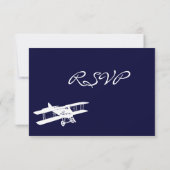 Cartes RSVP vintage Biplane Aviator Blue Wedding (Dos)