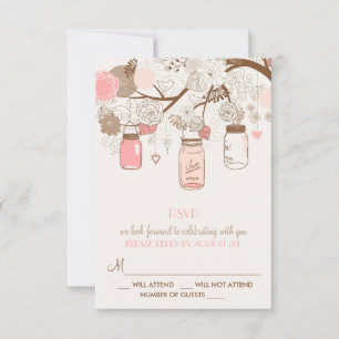 Cartes RSVP vintage en mason et fleurs roses