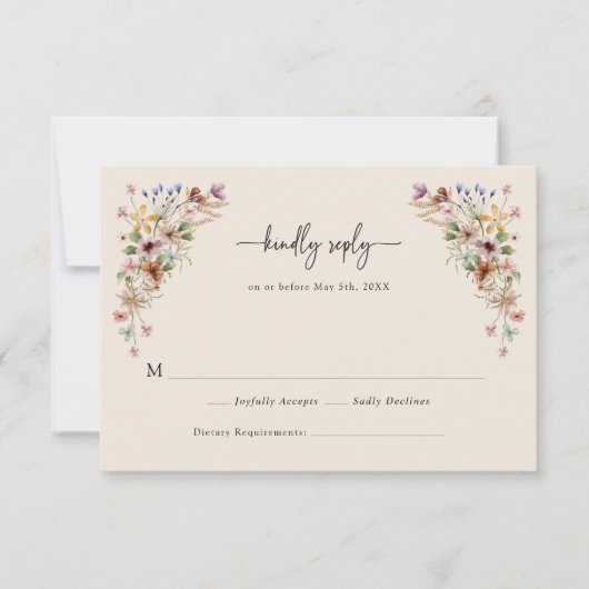 Cartes RSVP vintage Floral Boho (Devant)