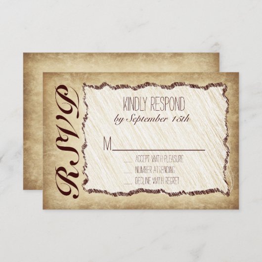 Cartes RSVP vintage Mariage campagnard Rustique (Devant / Derrière)