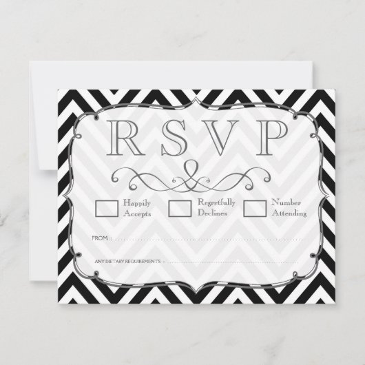 Cartes RSVP vintages de mariage Chevron noir et bl (Devant)