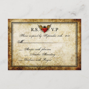 Cartes RSVP vintages pour coeur ailé de tatouage u