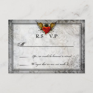 Cartes RSVP vintages pour coeur ailé de tatouage u