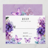 Cartes RSVP Violet Hydrangea Floral Butal (Devant / Derrière)