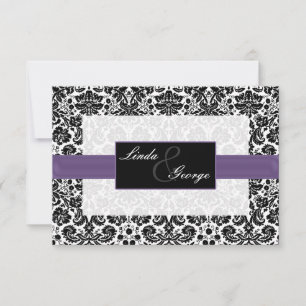 cartes rsvp violet, noir et blanc standard 3,5 x 5