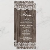 Cartes rustiques de menu de mariage de dentelle et (Devant / Derrière)