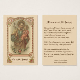 Cartes sacrées de prière Memorare de St. Joseph