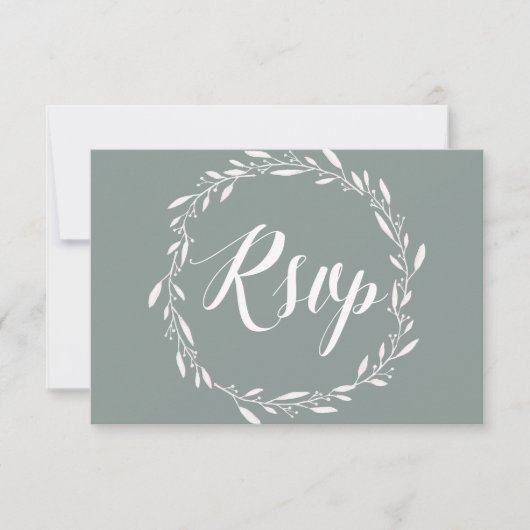 Cartes Sage RSVP Élégantes Pour Mariage Avec Wreat (Devant)
