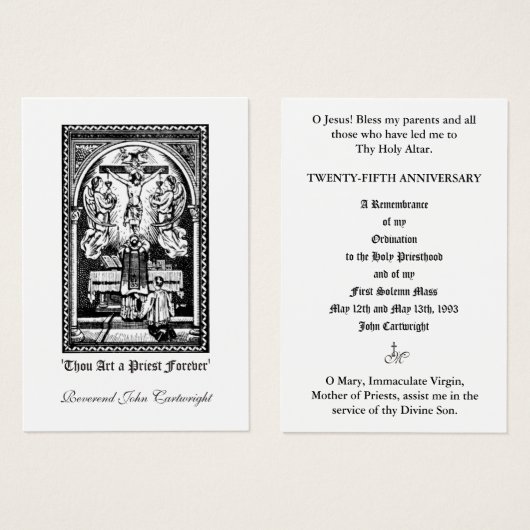 CARTES SAINES DE L'ORDINATION DU PRIÊTRE CATHOLIQU (Devant & derrière)