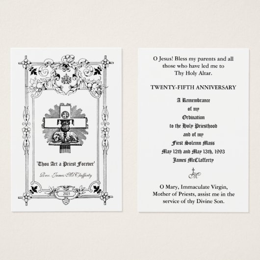 CARTES SAINES DE L'ORDINATION DU PRIÊTRE CATHOLIQU (Devant & derrière)