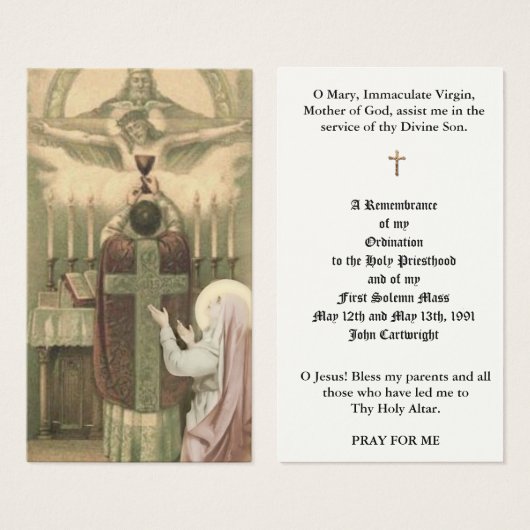 CARTES SAINES DE L'ORDINATION PRIVÉE CATHOLIQUE (Devant & derrière)