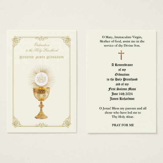 CARTES SAINES DE L'ORDINATION PRIVÉE CATHOLIQUE (Devant & derrière)