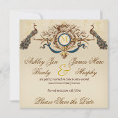 Cartes 'Save the Date' au Paon Élégant (Devant)