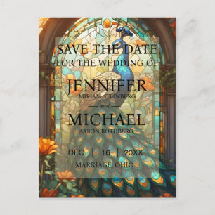 Cartes 'Save the Date' en verre teinté de paon