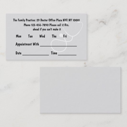 Cartes simples de rendez-vous de médecin de (Devant / Derrière)
