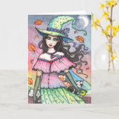 Cartes Sorcière d'Automne et 3 Chats (Fleur jaune)