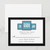 Cartes Tri-Monogram Blue Modern Reply / RSVP (Devant / Derrière)