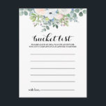 Cartes Tropical Eucalyptus Green Bucket List<br><div class="desc">Ces cartes tropicales de liste des seaux de verdure eucalyptus sont l'activité parfaite pour une réception de mariage ou une douche nuptiale de destination. Le design se décline en roses éclatants illustrés de violet, blanc, bleu et rose, nichés dans un beau bouquet de feuilles vert eucalyptus. Le signe Liste de...</div>