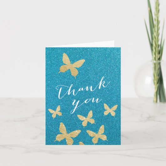 Cartes turquoises de Merci de papillons de luxe (Devant)