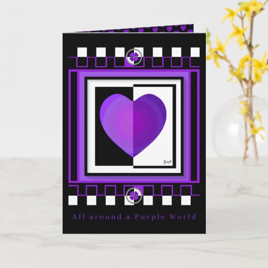 Cartes vierges B&W Purple Hearts Beating (Fleur jaune)